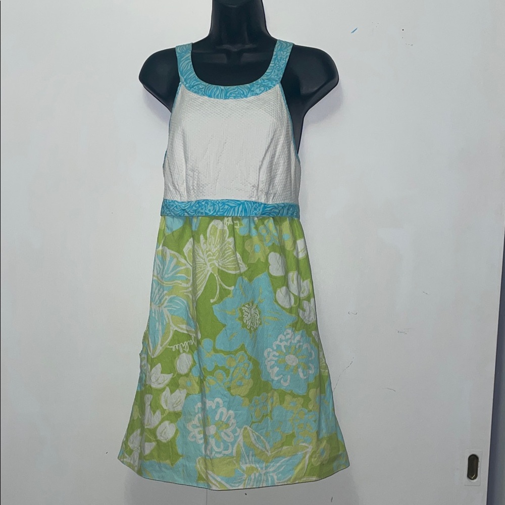 Lilly Pulitzer Jubilee White & Green Sundress w/matching hairpiece. <Girls>